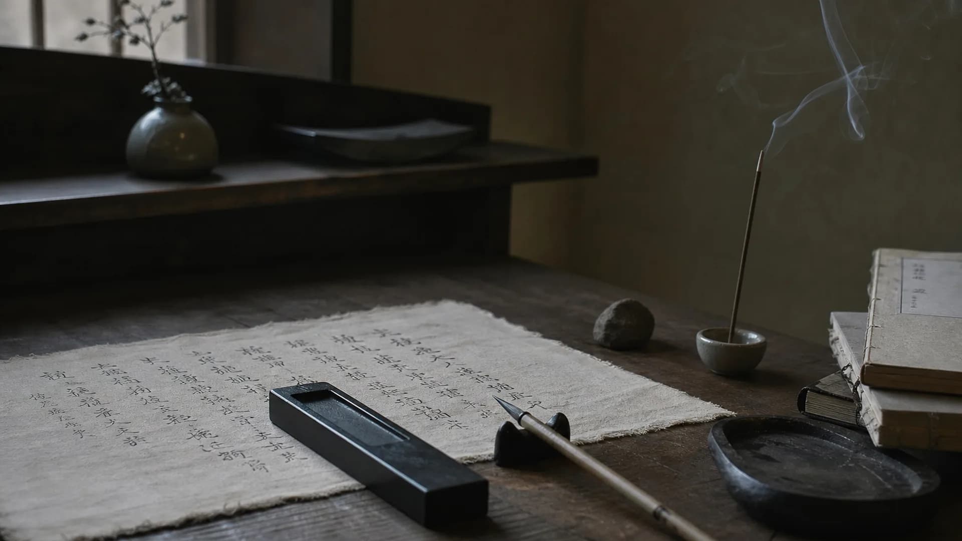Ink and incense still life