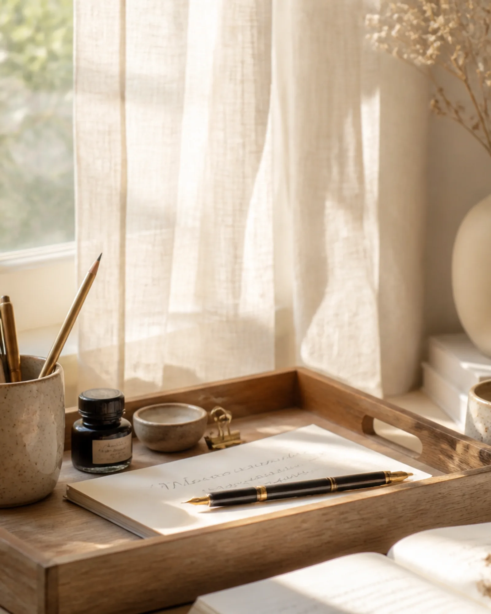 Wood tray with incense tools