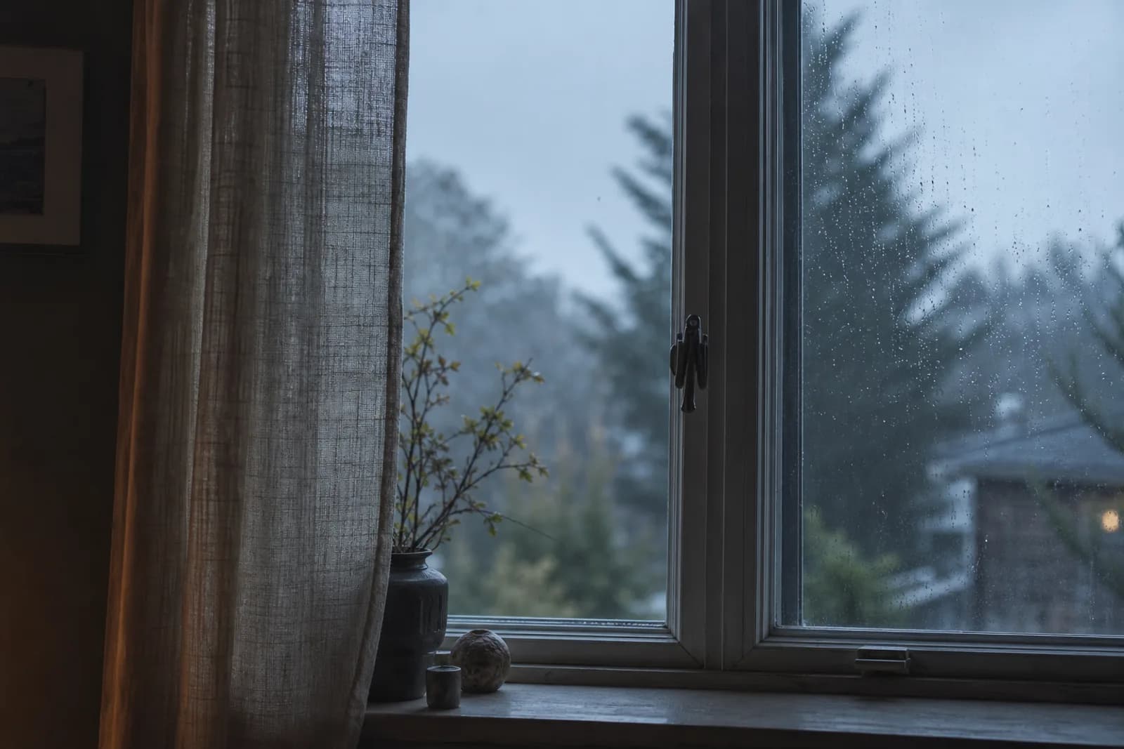 Soft evening light on a wooden table by the window