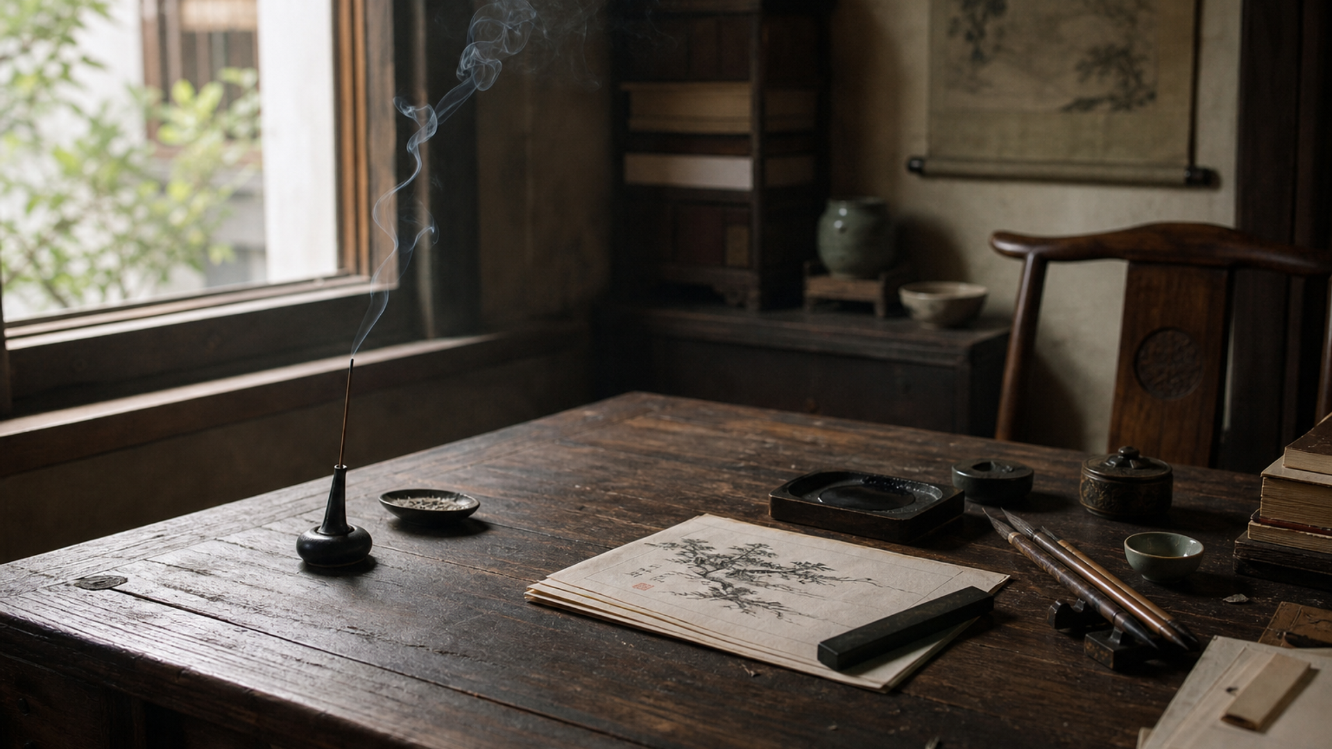 Editorial photograph for the essay: Incense, ink, silence